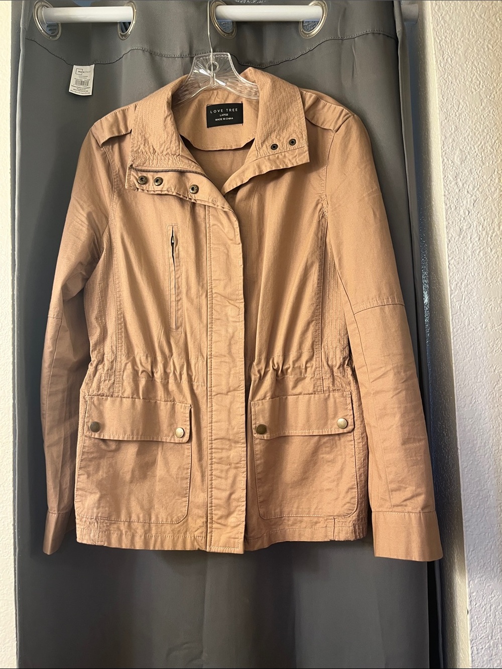 Love Tree Beige Utility Jacket with Snap Flap Pockets